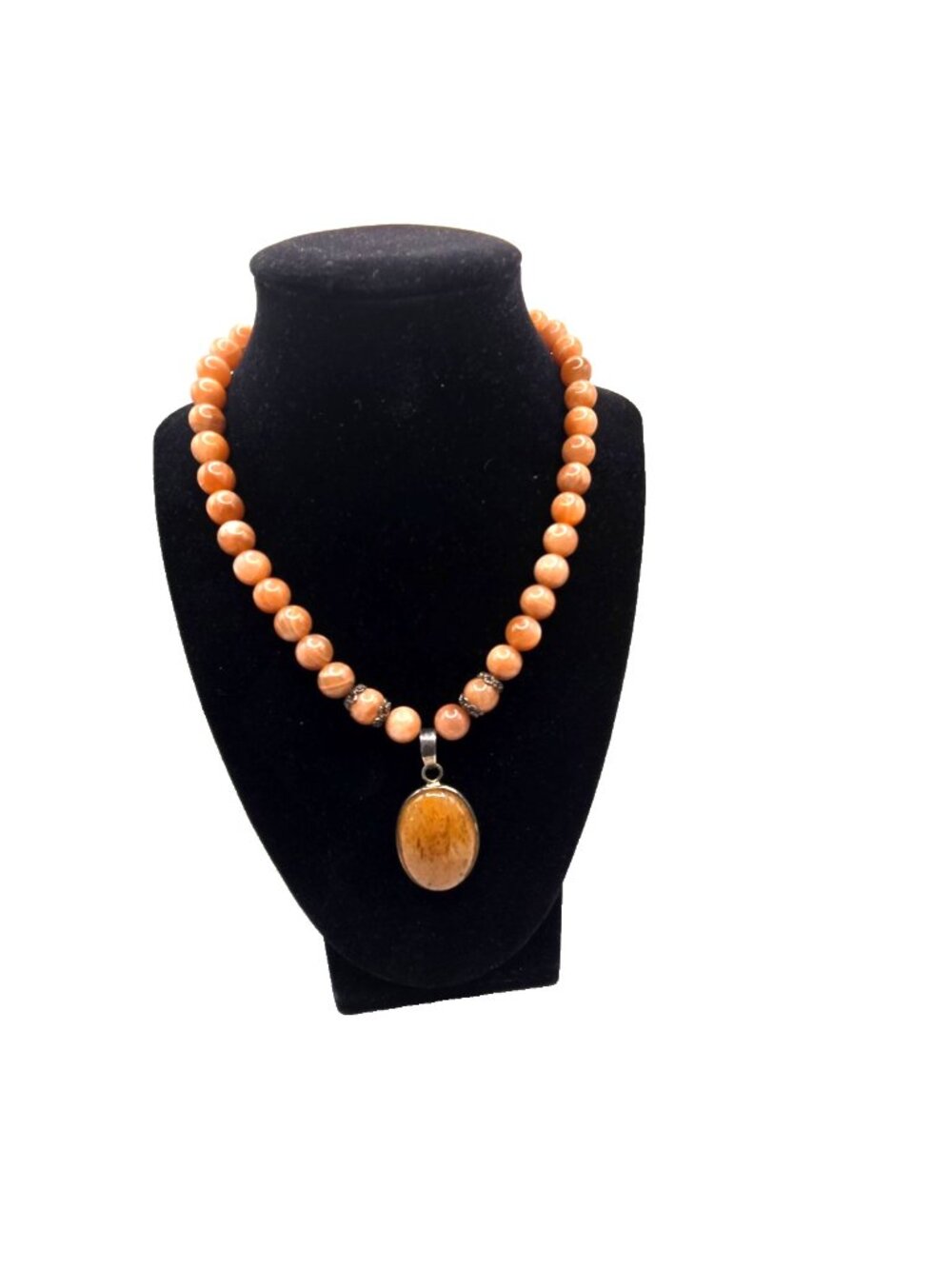 925 Sterling Peach Natural Stone Necklace Unakite Pendant Magnetic Clasp